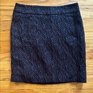 LOFT Black and Burgundy Patterned Skirt